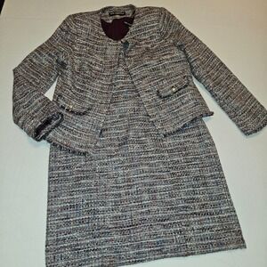 Karl Lagerfeld Paris Tweed Design White & Multi-Color Dress Suit~Size 14/XL~EUC